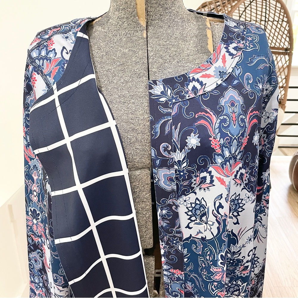 LNEW!  1X light blue, dark blue, colorful floral, blouses, 3 tops included - Picture 4 of 5